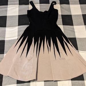 black and beige dress